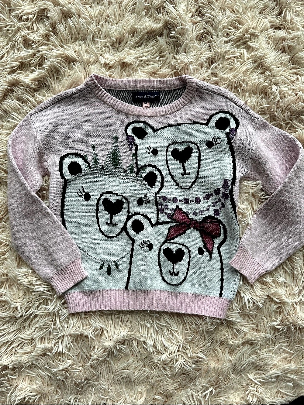 Andy & Evan Girls 4T Bear Graphic Sweater Pink Gray Like New